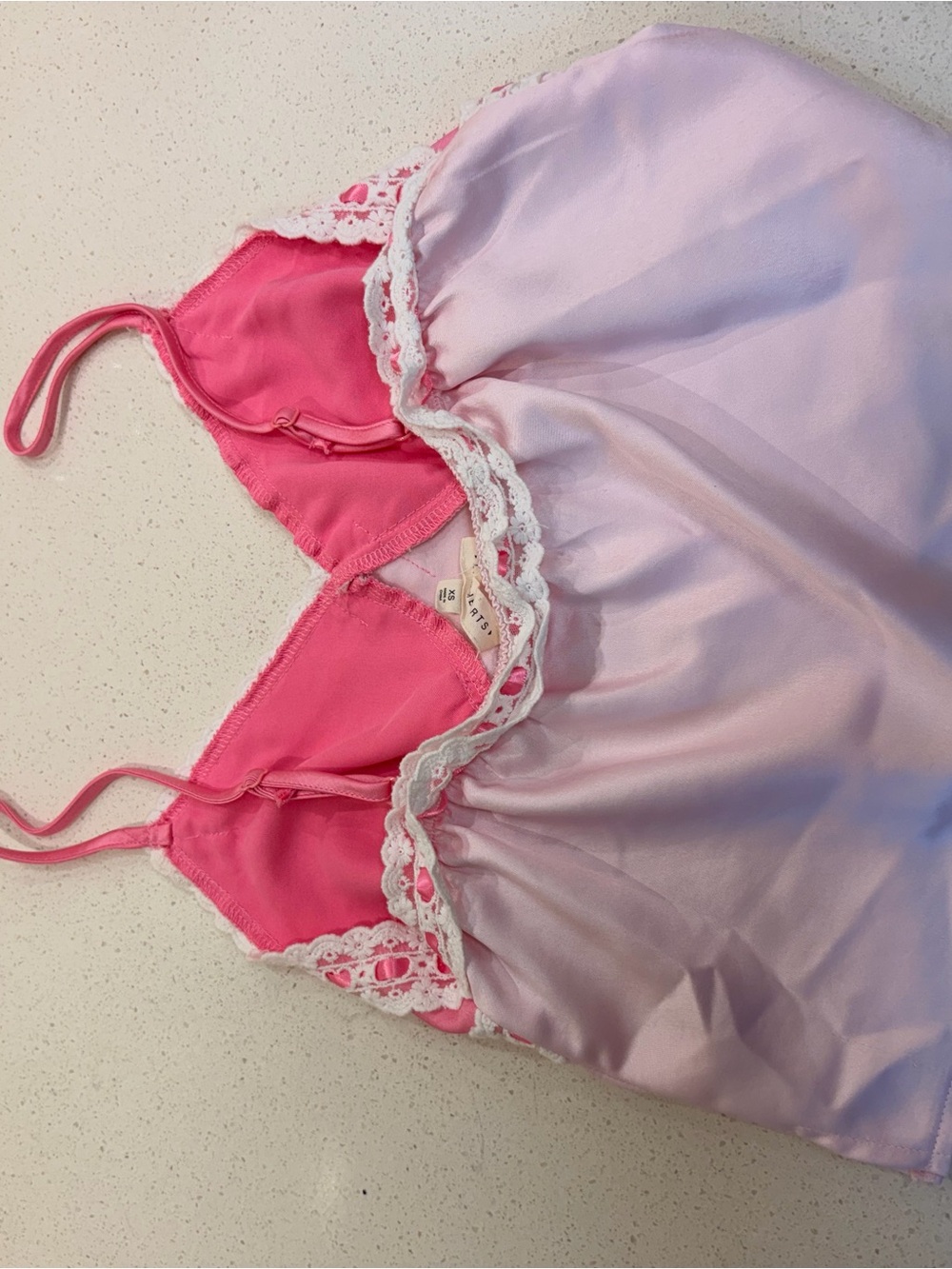 Betsey Johnson Pink Satin & Lace Crop Cami - Picture 3 of 3